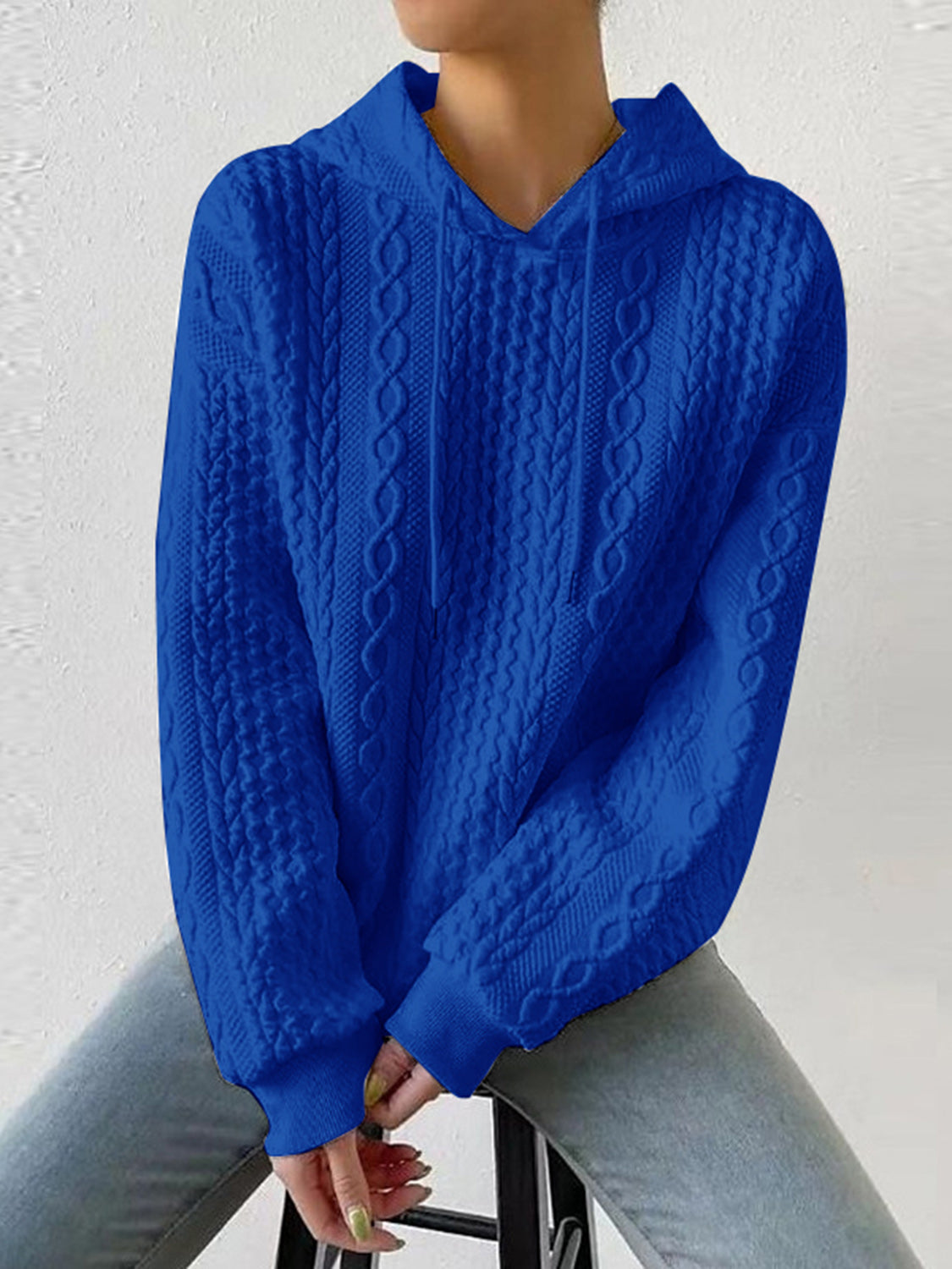 Textured Drawstring Long Sleeve Hoodie - Blue / S - Women’s Clothing & Accessories - Shirts & Tops - 13 - 2024