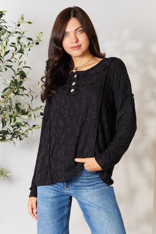 Textured Exposed Seam Buttoned Blouse - Black / S - Women’s Clothing & Accessories - Shirts & Tops - 1 - 2024