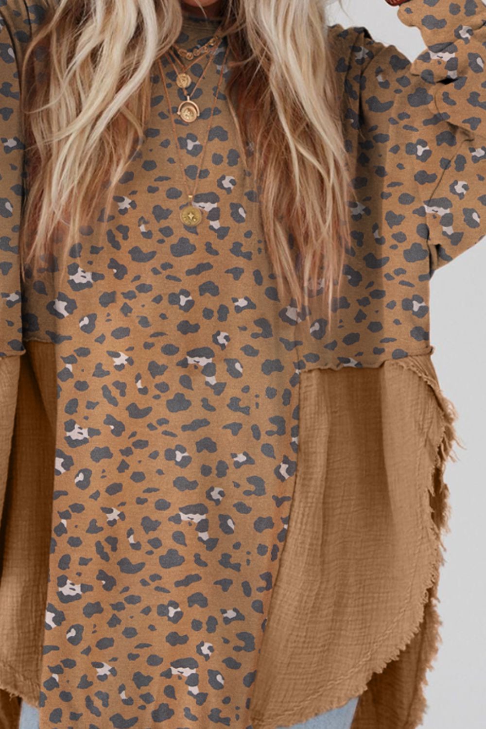 Textured Leopard Dropped Shoulder Blouse - Women’s Clothing & Accessories - Shirts & Tops - 6 - 2024