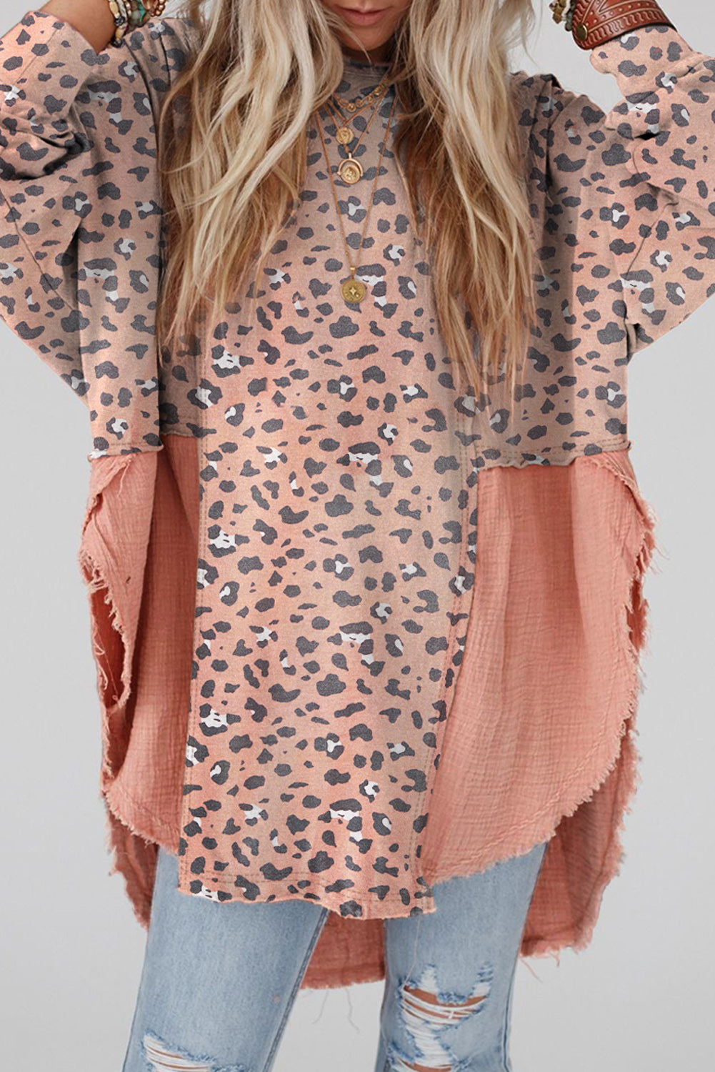 Textured Leopard Dropped Shoulder Blouse - Blush Pink / S - Women’s Clothing & Accessories - Shirts & Tops - 1 - 2024