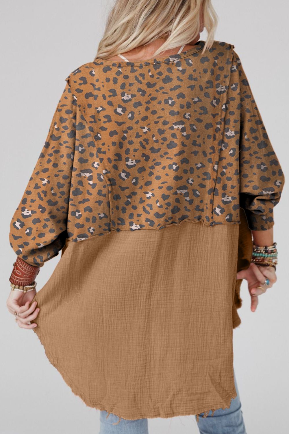 Textured Leopard Dropped Shoulder Blouse - Women’s Clothing & Accessories - Shirts & Tops - 5 - 2024