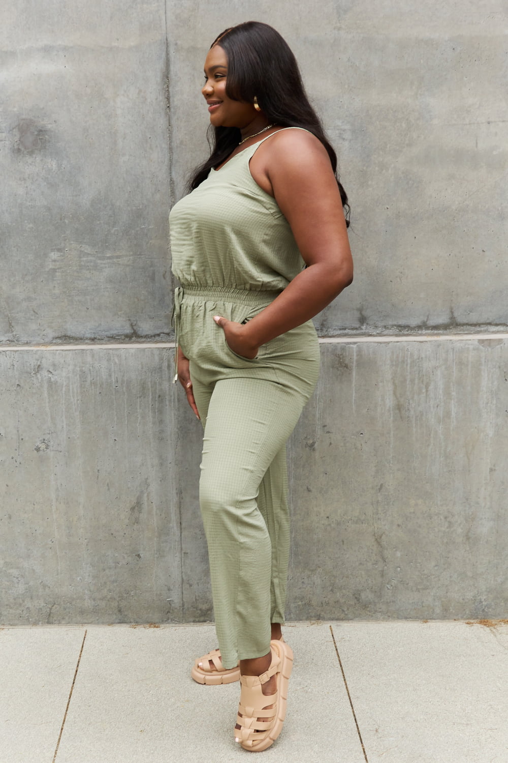 Textured Woven Jumpsuit in Sage - Women’s Clothing & Accessories - Jumpsuits & Rompers - 4 - 2024