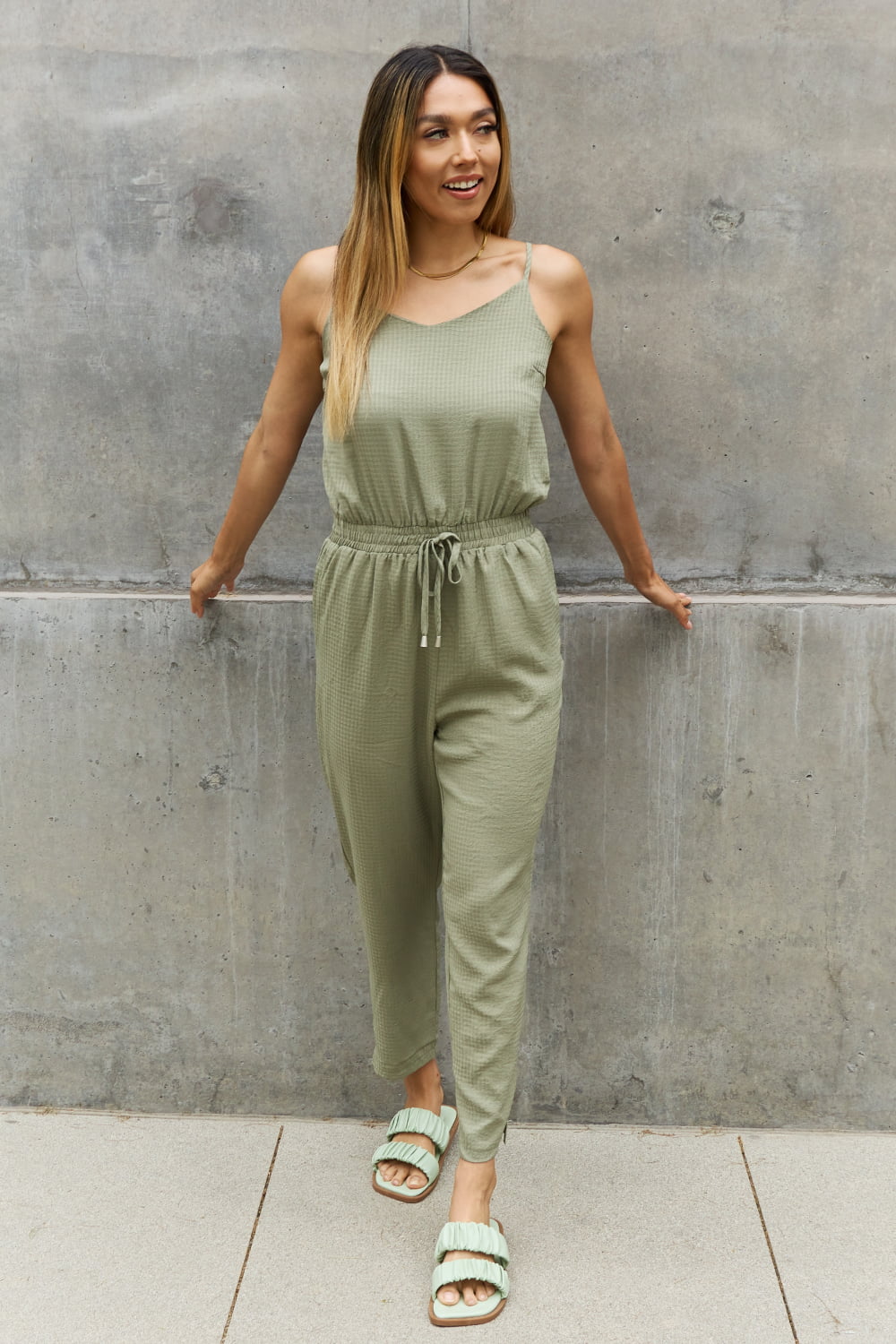 Textured Woven Jumpsuit in Sage - Women’s Clothing & Accessories - Jumpsuits & Rompers - 7 - 2024