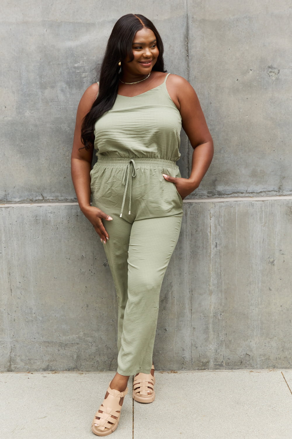 Textured Woven Jumpsuit in Sage - Women’s Clothing & Accessories - Jumpsuits & Rompers - 3 - 2024