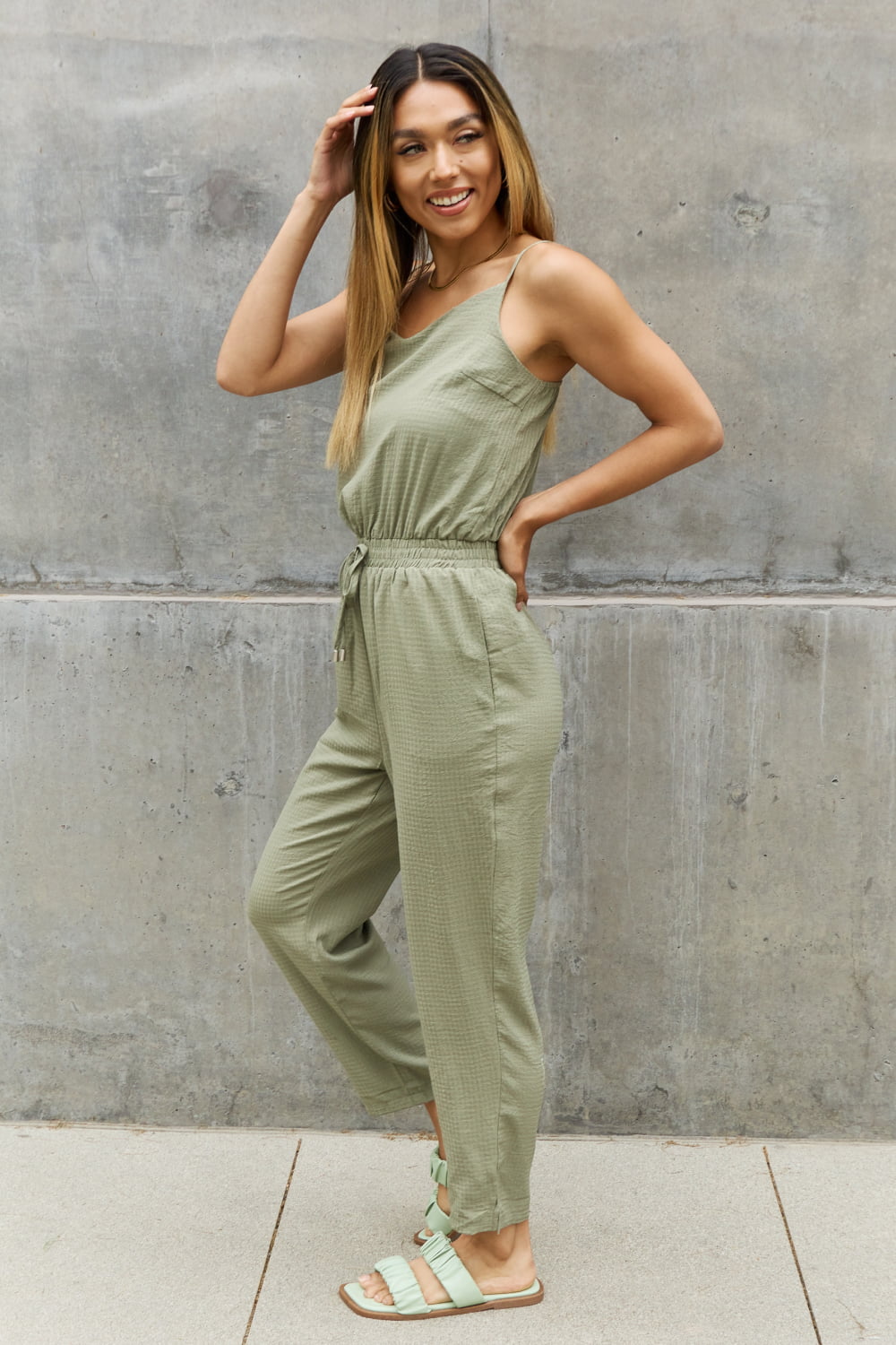 Textured Woven Jumpsuit in Sage - Women’s Clothing & Accessories - Jumpsuits & Rompers - 8 - 2024