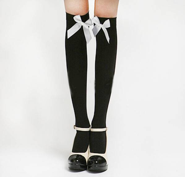Thigh High Stockings With Bow - Black/White - Women’s Clothing & Accessories - Underwear & Socks - 12 - 2024