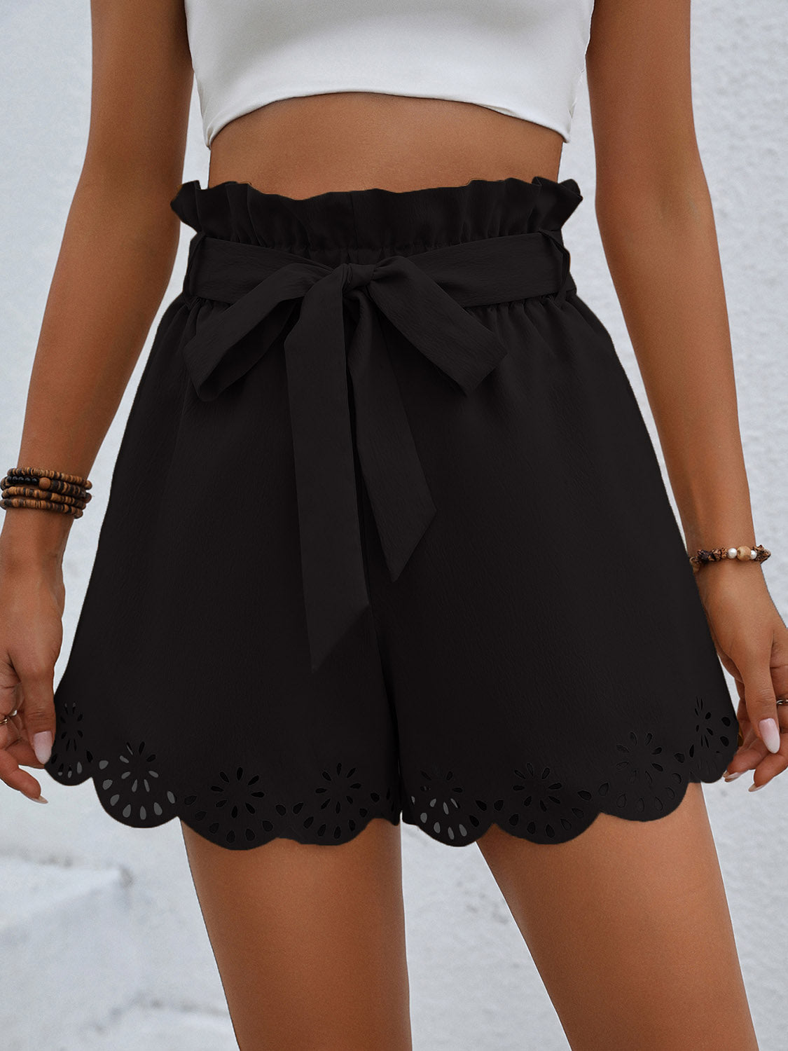 Tie Belt Paperbag Waist Shorts - Black / S - Women’s Clothing & Accessories - Shorts - 1 - 2024