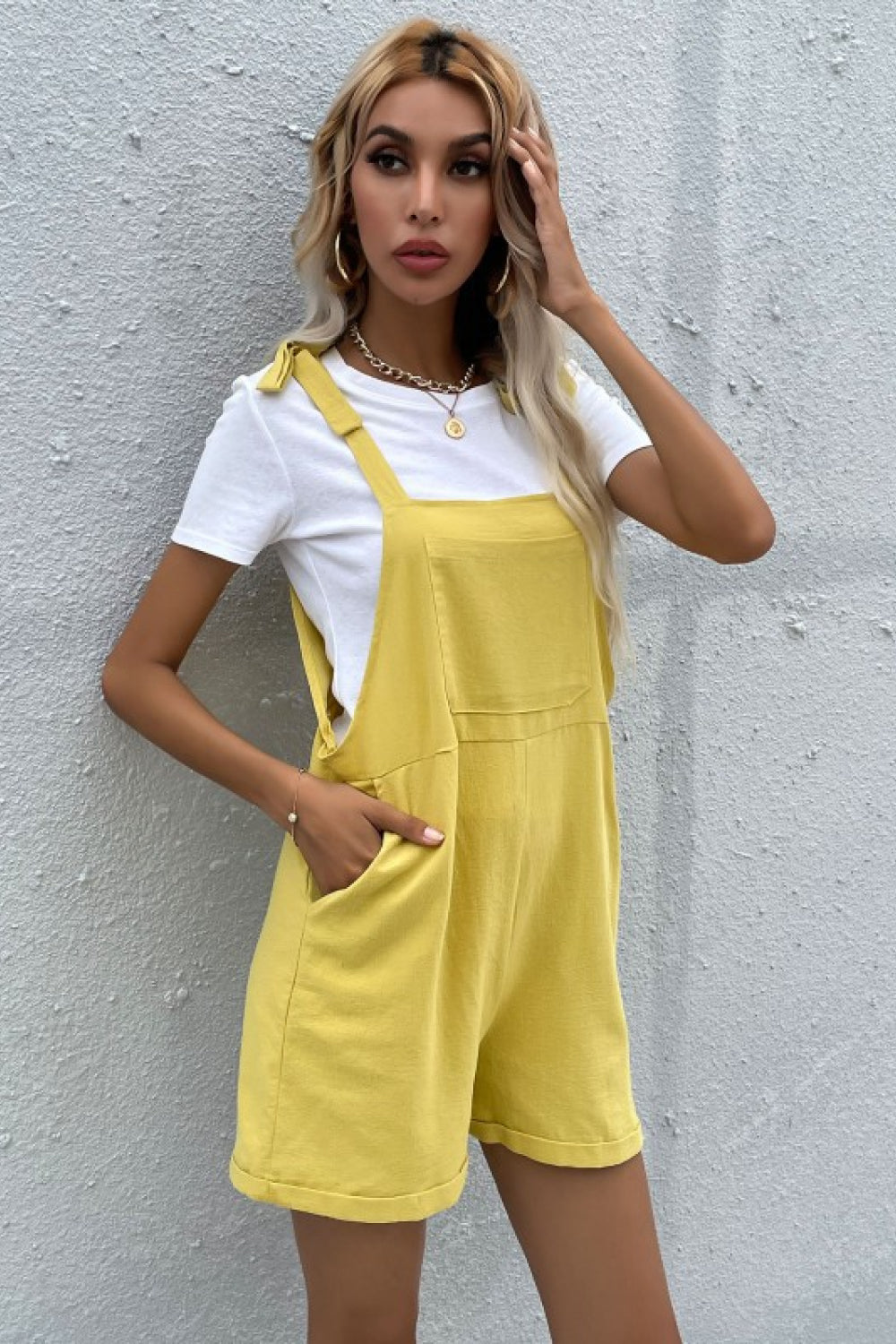 Tie Cuffed Short Overalls with Pockets - Women’s Clothing & Accessories - Overalls - 2 - 2024