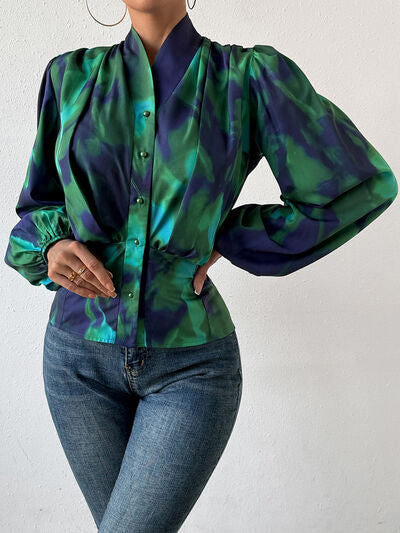 Tie-Dye Button Up Balloon Sleeve Blouse - Women’s Clothing & Accessories - Shirts & Tops - 3 - 2024