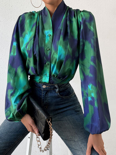 Tie-Dye Button Up Balloon Sleeve Blouse - Women’s Clothing & Accessories - Shirts & Tops - 4 - 2024