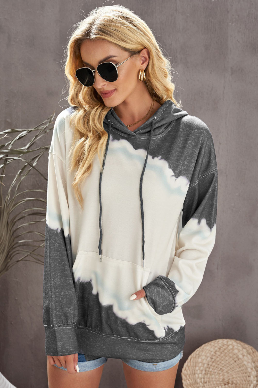 Tie-Dye Color Block Drawstring Hoodie - Women’s Clothing & Accessories - Shirts & Tops - 5 - 2024