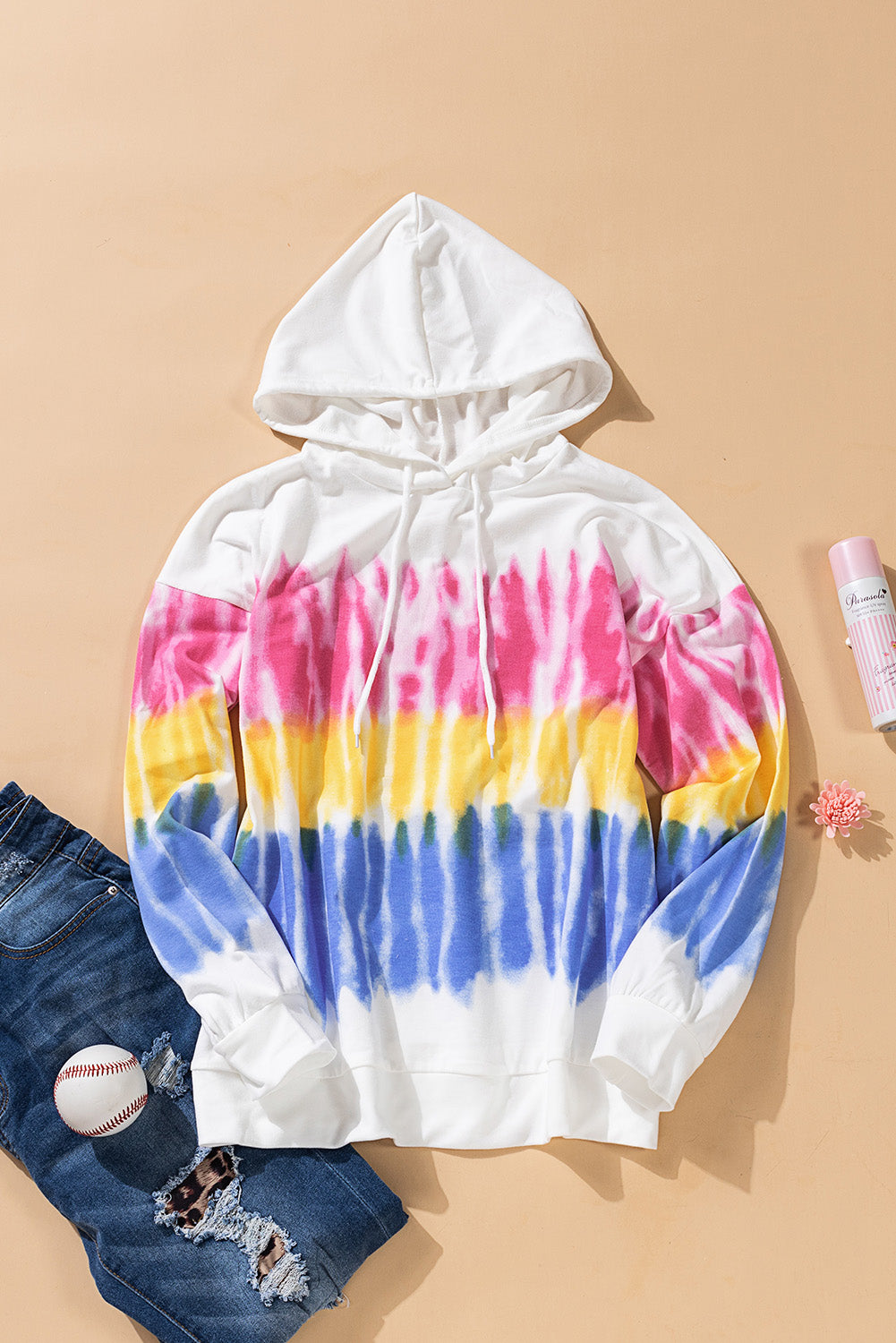 Tie-Dye Drawstring Pullover Hoodie - Pink / S - Women’s Clothing & Accessories - Shirts & Tops - 11 - 2024