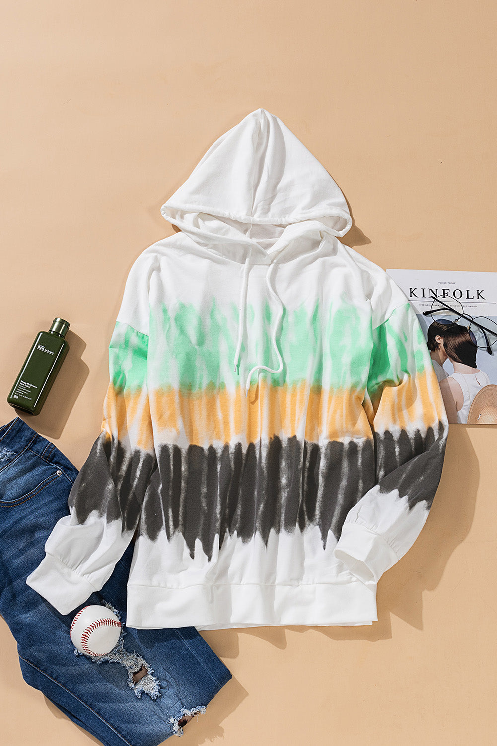 Tie-Dye Drawstring Pullover Hoodie - Green / S - Women’s Clothing & Accessories - Shirts & Tops - 6 - 2024