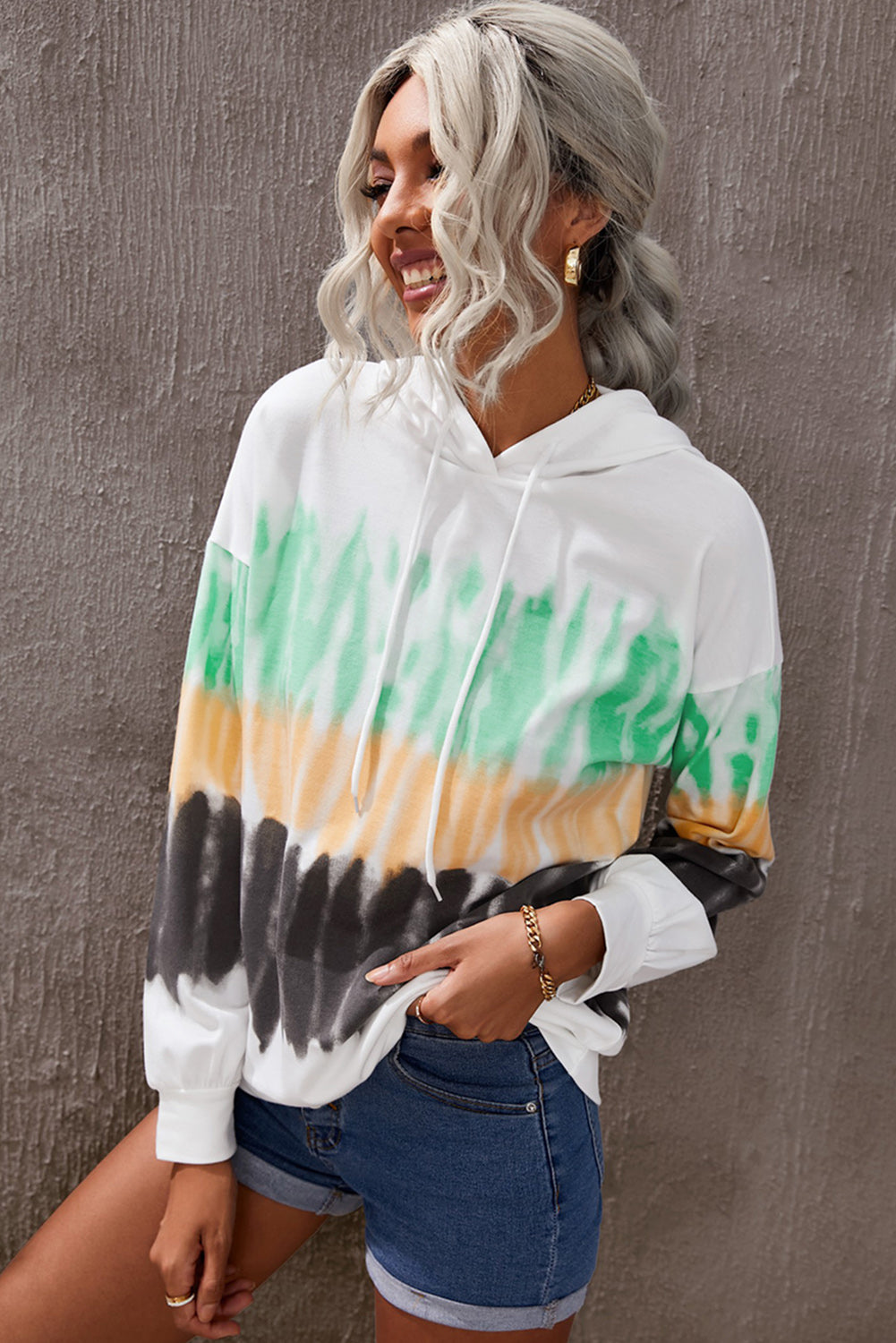 Tie-Dye Drawstring Pullover Hoodie - Women’s Clothing & Accessories - Shirts & Tops - 3 - 2024