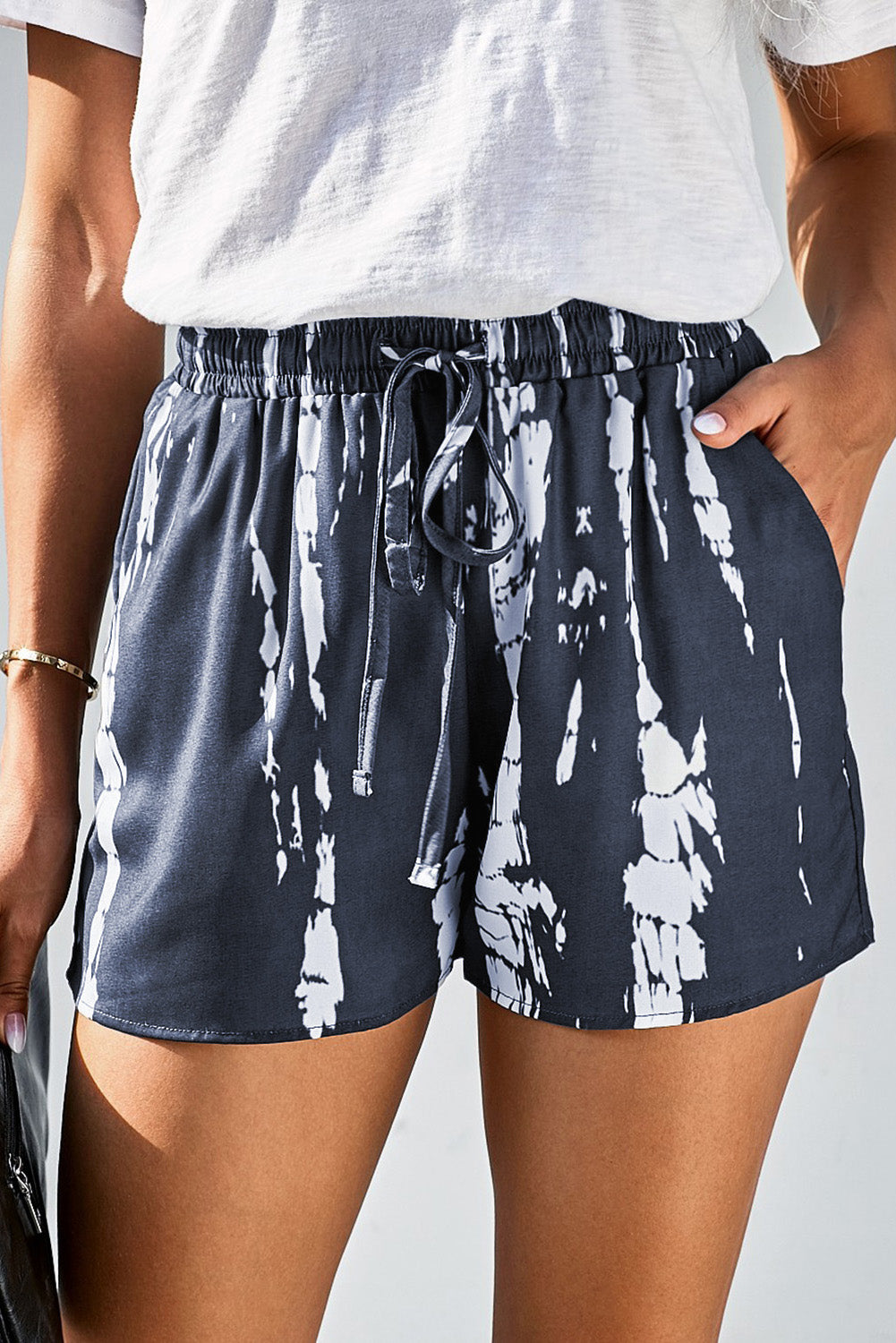 Tie-Dye Drawstring Waist Shorts with Pockets - Gray / S - Women’s Clothing & Accessories - Shorts - 4 - 2024