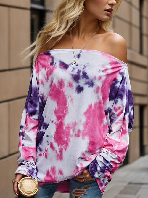 Tie-Dye Off-Shoulder Long Sleeve Blouse - Deep Rose / S - Women’s Clothing & Accessories - Shirts & Tops - 1 - 2024