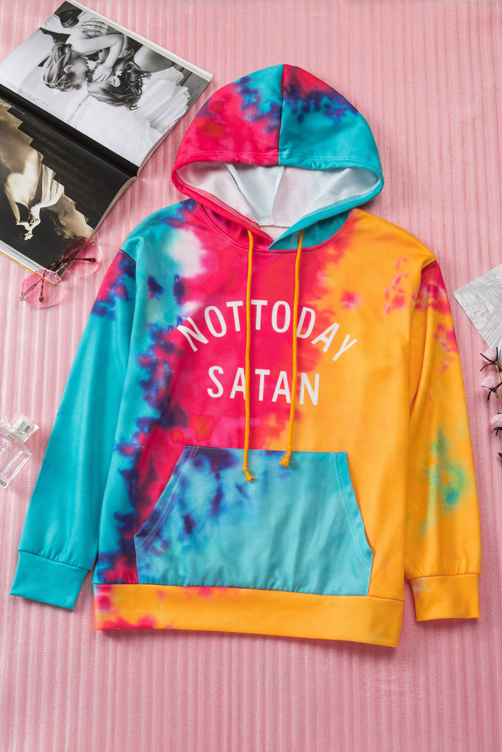 Tie-Dye NOT TODAY SATAN Hoodie - Multi / S - Women’s Clothing & Accessories - Shirts & Tops - 1 - 2024
