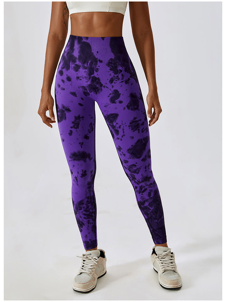 Tie Dye Wide Waistband Active Leggings - Purple / S - Women’s Clothing & Accessories - Pants - 1 - 2024