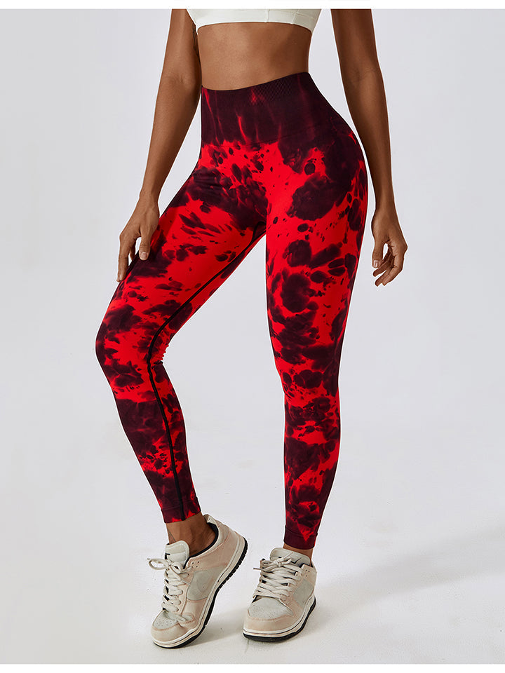 Tie Dye Wide Waistband Active Leggings - Red / S - Women’s Clothing & Accessories - Pants - 13 - 2024