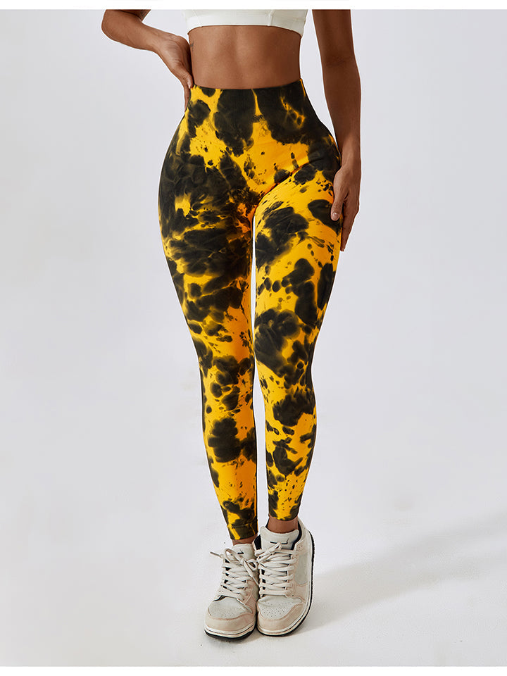 Tie Dye Wide Waistband Active Leggings - Yellow / S - Women’s Clothing & Accessories - Pants - 10 - 2024