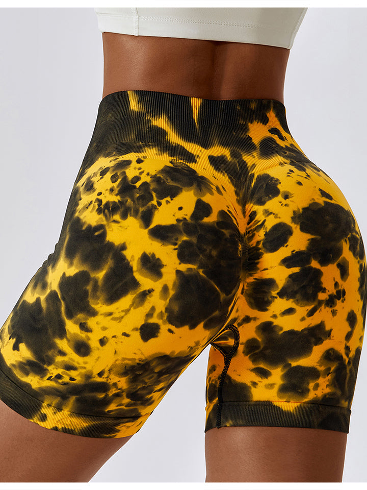 Tie Dye Wide Waistband Sports Shorts - Yellow / S - Women’s Clothing & Accessories - Shorts - 5 - 2024