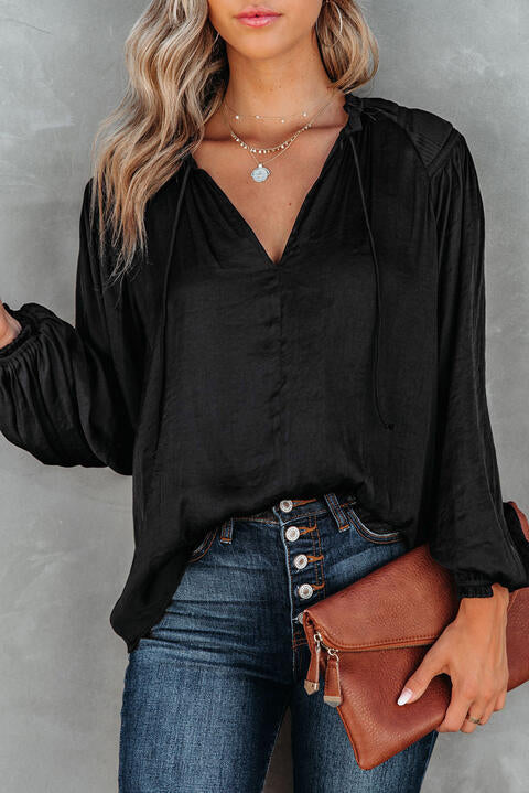 Tie Neck Long Sleeve Blouse - Black / S - Women’s Clothing & Accessories - Shirts & Tops - 4 - 2024