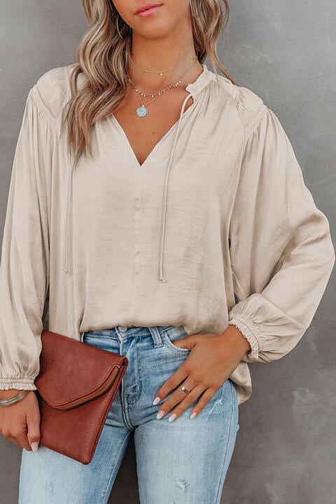Tie Neck Long Sleeve Blouse - Ivory / S - Women’s Clothing & Accessories - Shirts & Tops - 1 - 2024