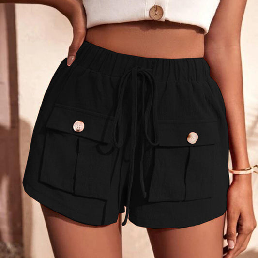 Tie Waist Cargo Shorts - Black / S - Women’s Clothing & Accessories - Shorts - 7 - 2024