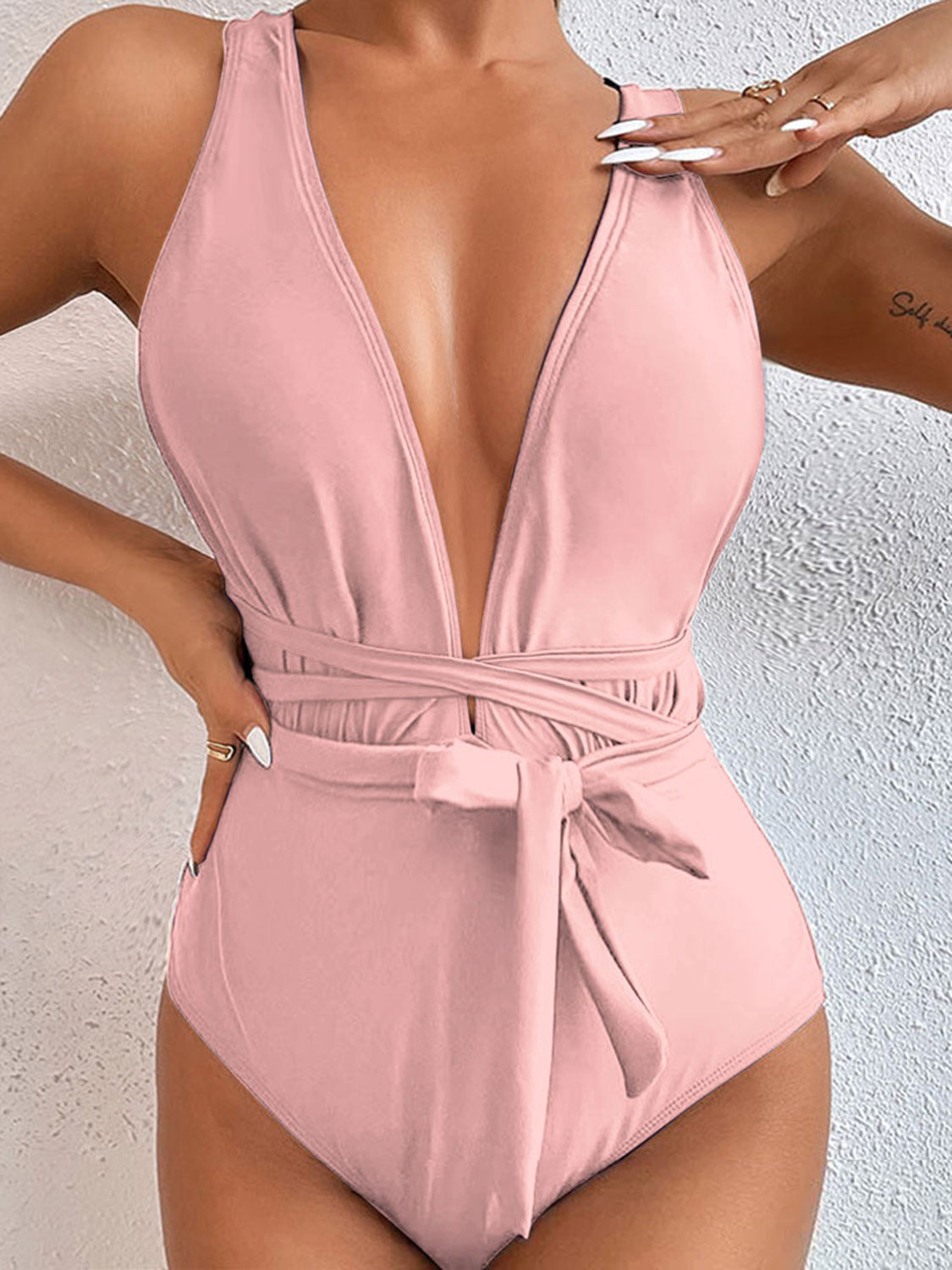 Tied Crisscross Wide Strap One-Piece Swimwear - Pink / S - Women’s Clothing & Accessories - Swimwear - 28 - 2024