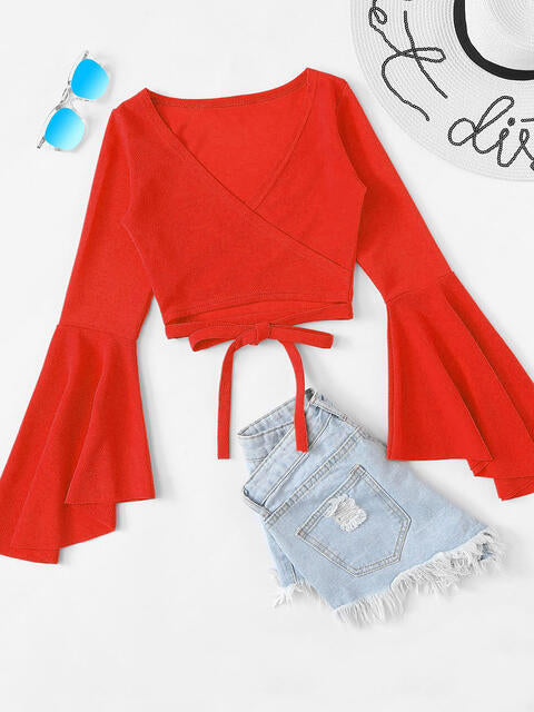 Tied Flare Sleeve Top - Red Orange / S - Women’s Clothing & Accessories - Shirts & Tops - 1 - 2024