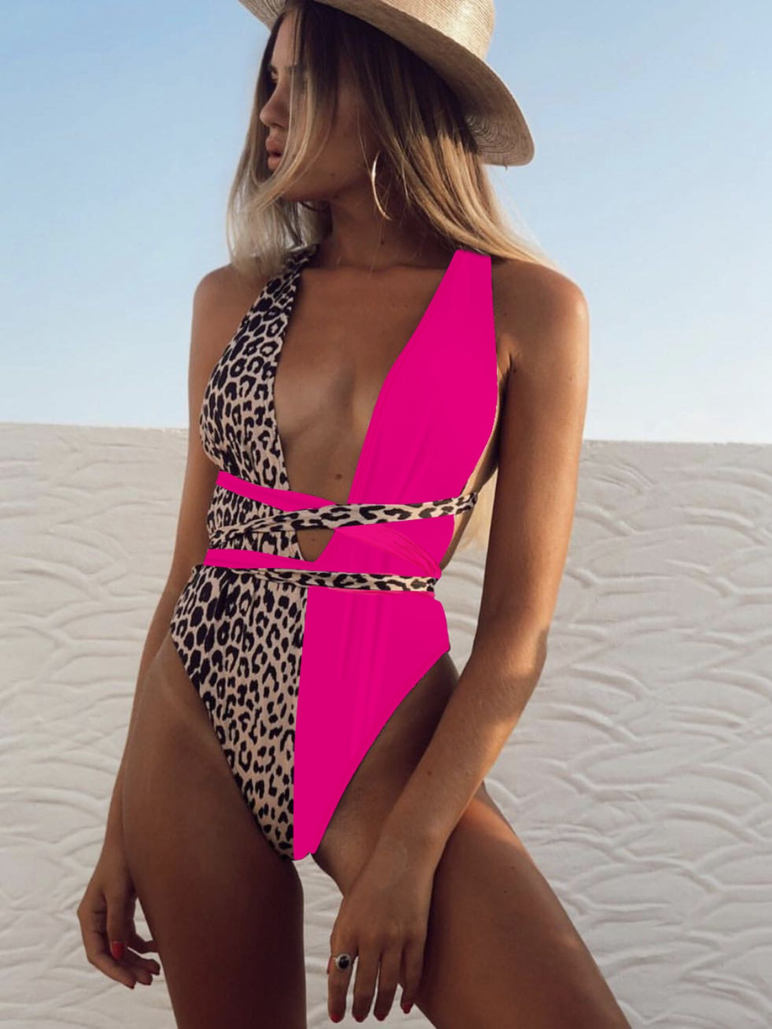 Tied Leopard Plunge One-Piece Swimwear - Women’s Clothing & Accessories - Swimwear - 6 - 2024