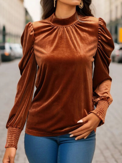 Tied Mock Neck Puff Sleeve Blouse - Women’s Clothing & Accessories - Shirts & Tops - 6 - 2024