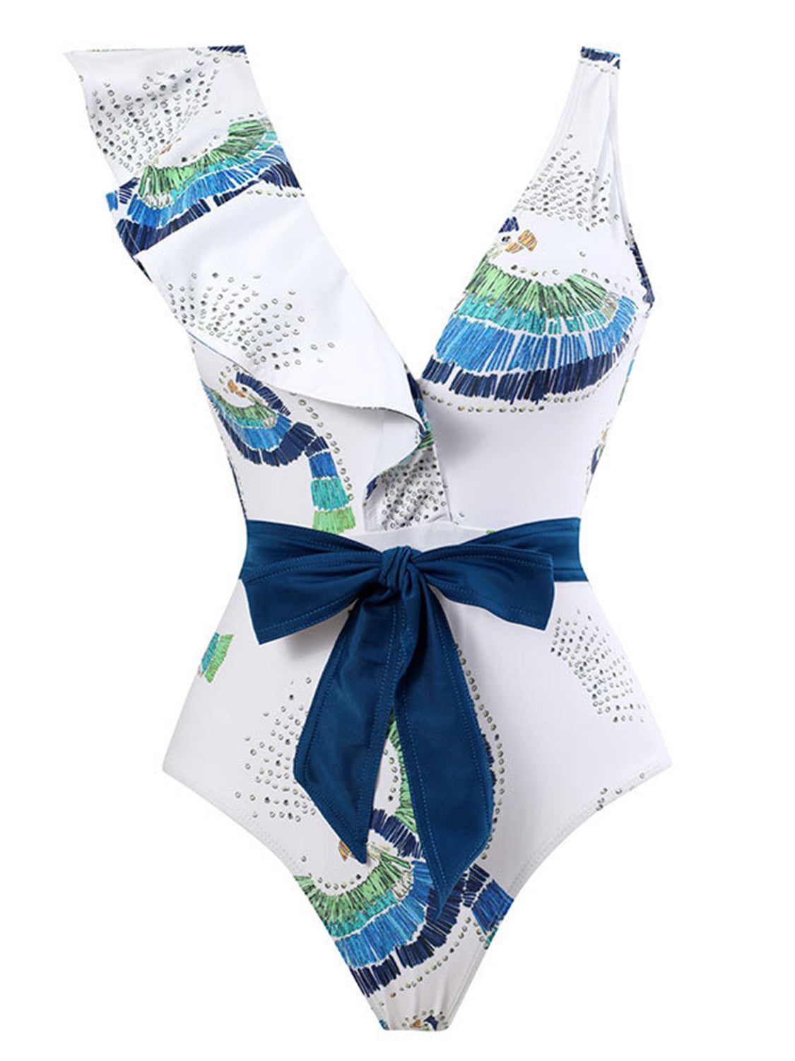 Tied Printed V-Neck Sleeveless One-Piece Swimwear - White / S - Women’s Clothing & Accessories - Swimwear - 12 - 2024