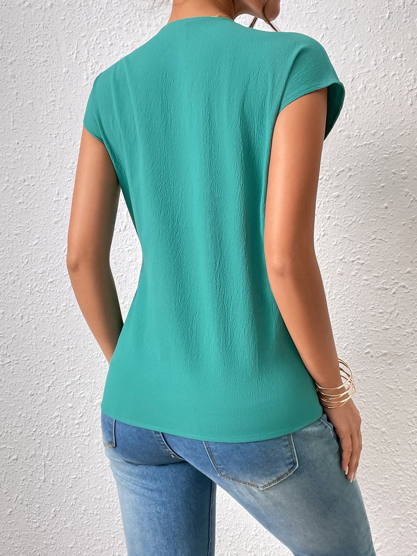 Tied Surplice Neck Short Sleeve Blouse - Women’s Clothing & Accessories - Shirts & Tops - 2 - 2024