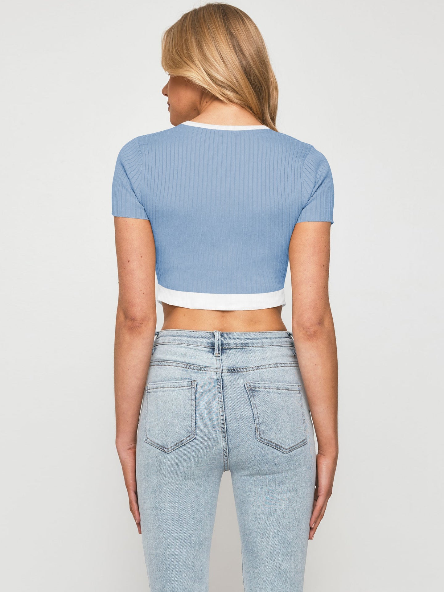 Trim Pointed Hem Ribbed Crop Top - Women’s Clothing & Accessories - Shirts & Tops - 6 - 2024