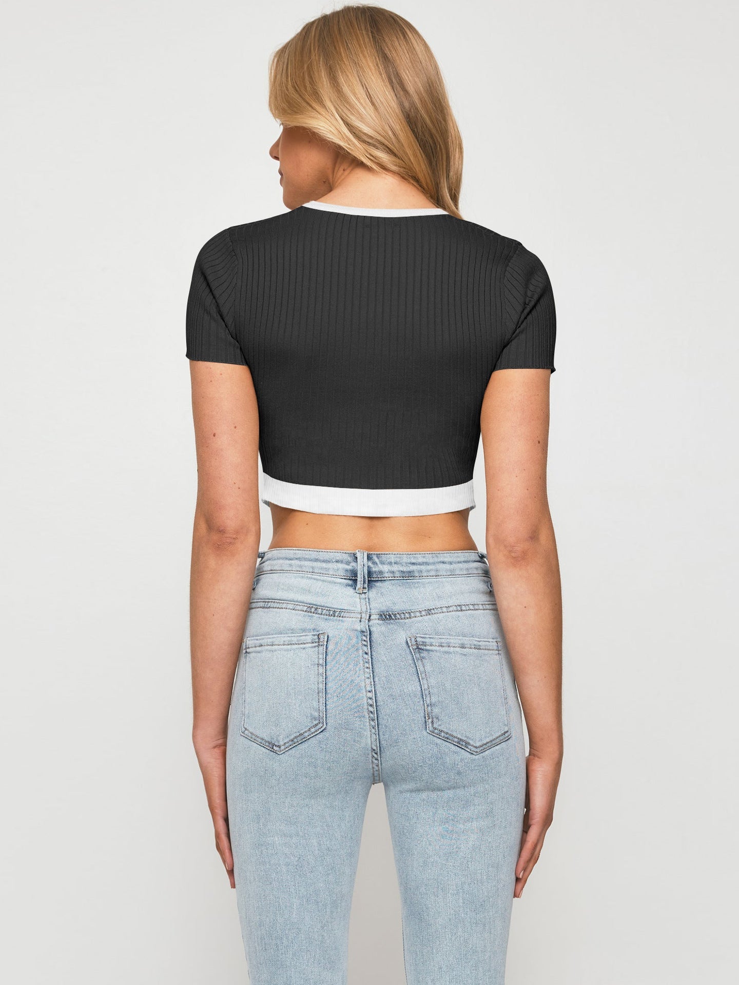 Trim Pointed Hem Ribbed Crop Top - Women’s Clothing & Accessories - Shirts & Tops - 2 - 2024