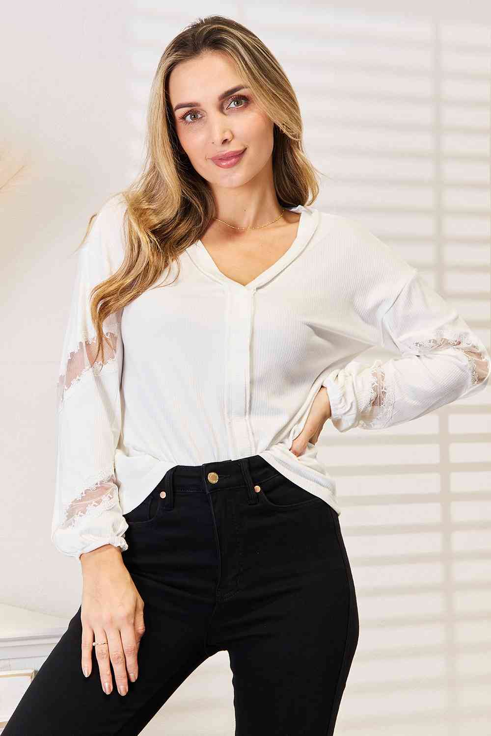 V-Neck Dropped Shoulder Blouse - Women’s Clothing & Accessories - Shirts & Tops - 5 - 2024