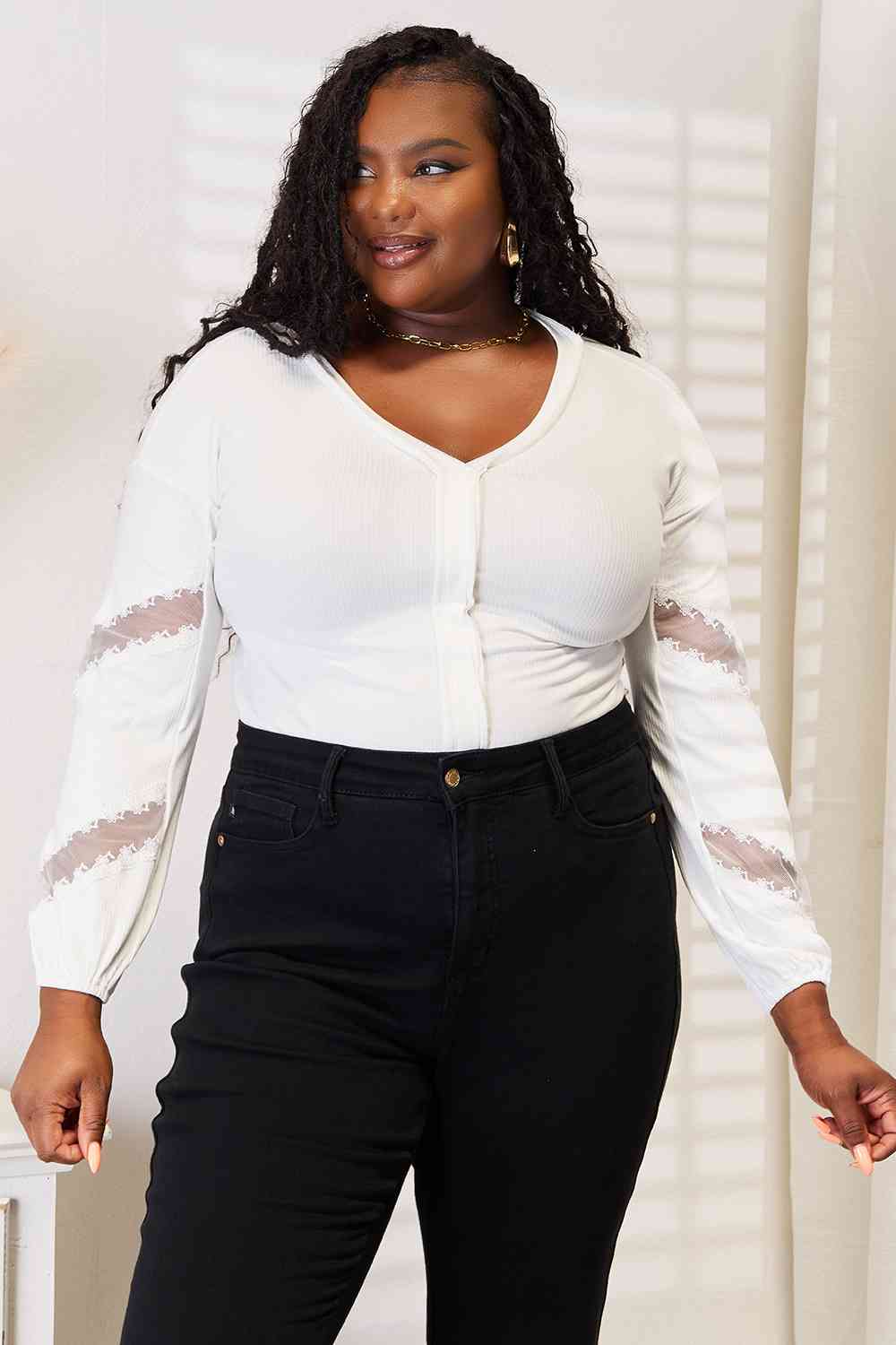 V-Neck Dropped Shoulder Blouse - White / S - Women’s Clothing & Accessories - Shirts & Tops - 1 - 2024