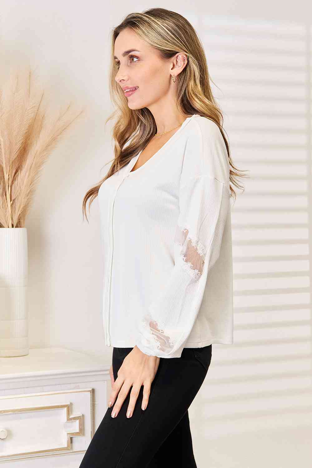 V-Neck Dropped Shoulder Blouse - Women’s Clothing & Accessories - Shirts & Tops - 6 - 2024