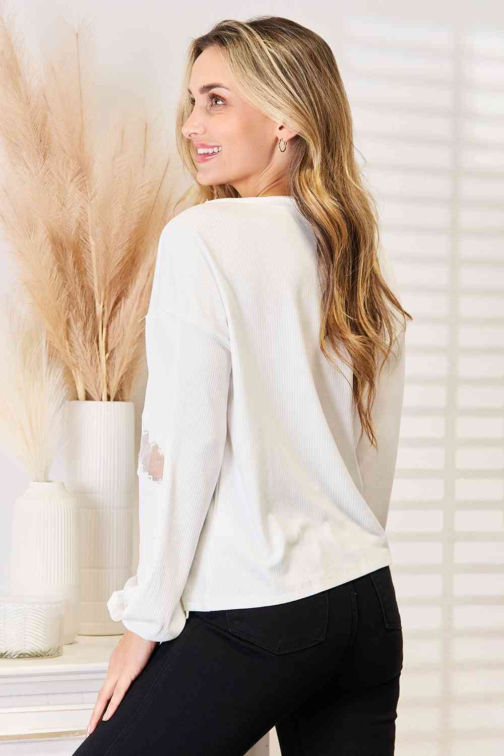 V-Neck Dropped Shoulder Blouse - Women’s Clothing & Accessories - Shirts & Tops - 7 - 2024