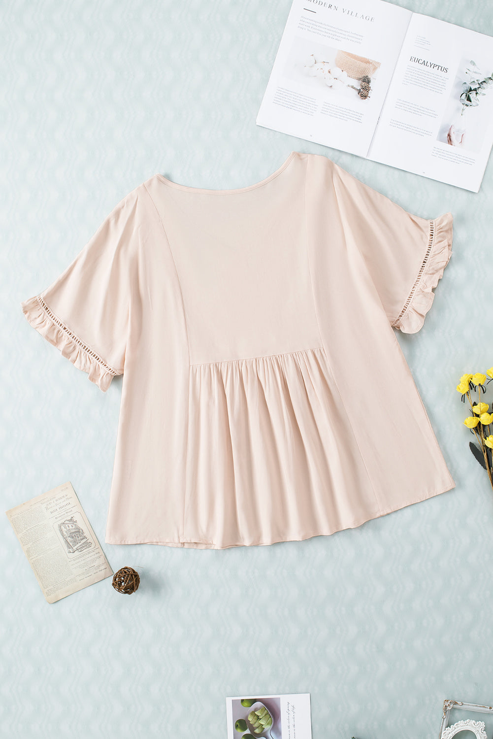 V-Neck Flounce Sleeve Babydoll Blouse - Women’s Clothing & Accessories - Shirts & Tops - 7 - 2024