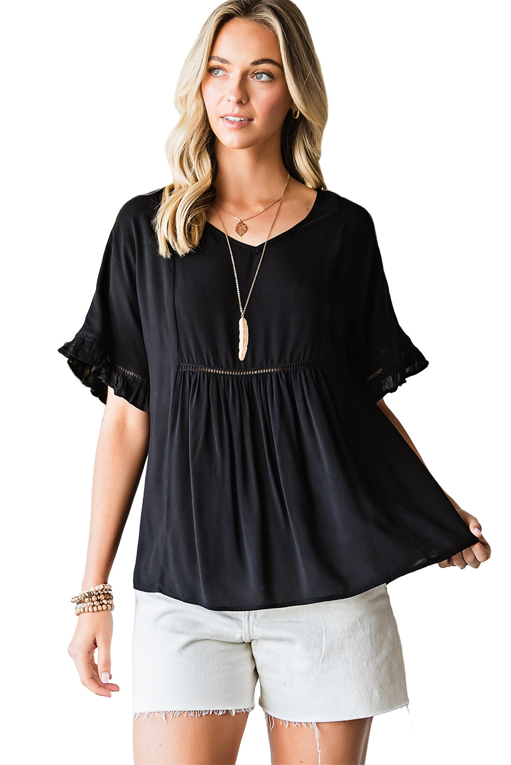 V-Neck Flounce Sleeve Babydoll Blouse - Women’s Clothing & Accessories - Shirts & Tops - 5 - 2024