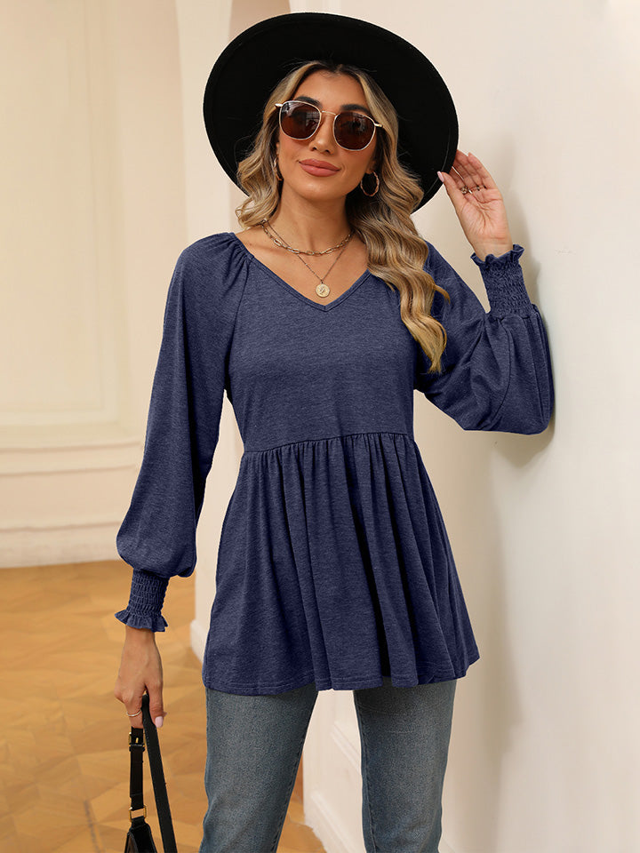 V-Neck Lantern Sleeve Blouse - Blue / S - Women’s Clothing & Accessories - Shirts & Tops - 9 - 2024