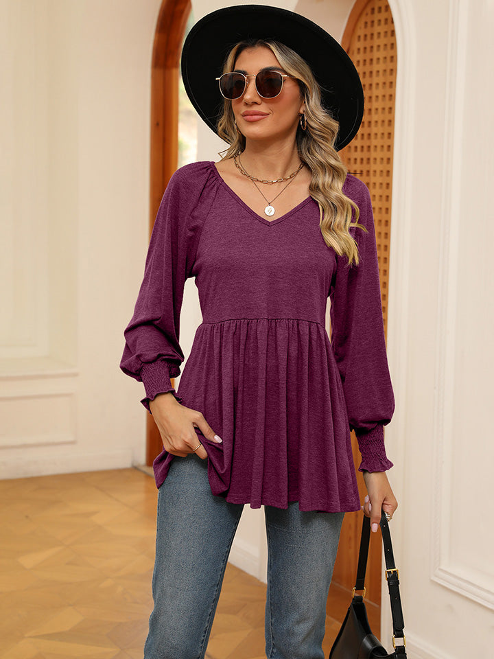 V-Neck Lantern Sleeve Blouse - Women’s Clothing & Accessories - Shirts & Tops - 3 - 2024