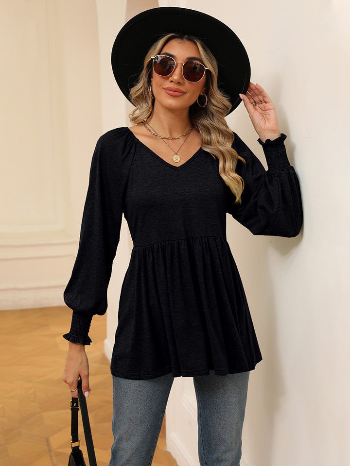 V-Neck Lantern Sleeve Blouse - Black / S - Women’s Clothing & Accessories - Shirts & Tops - 13 - 2024