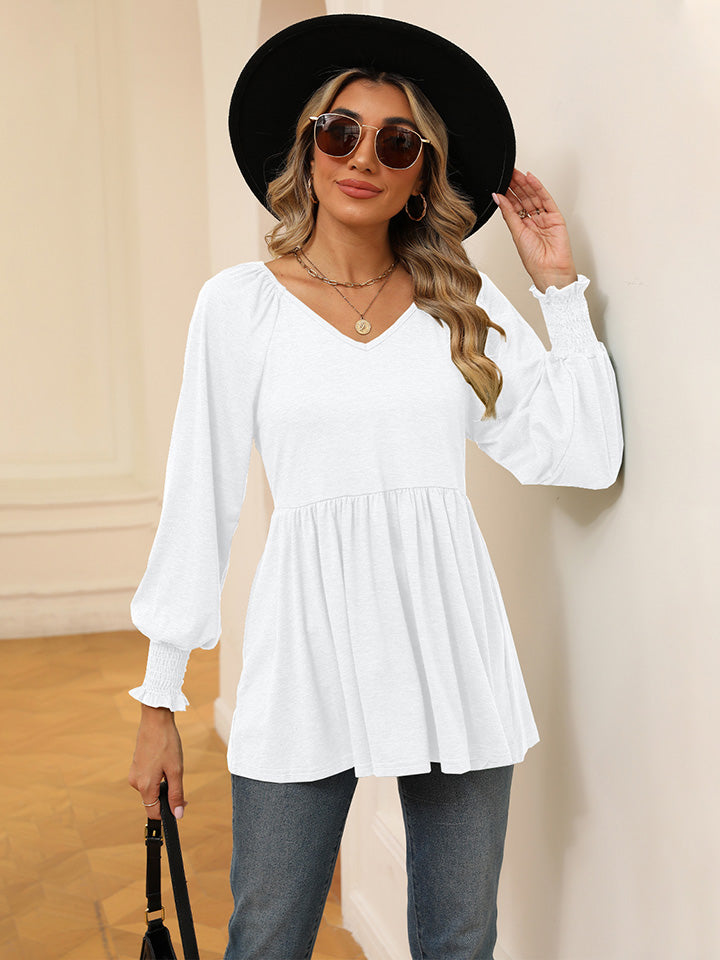 V-Neck Lantern Sleeve Blouse - White / S - Women’s Clothing & Accessories - Shirts & Tops - 5 - 2024