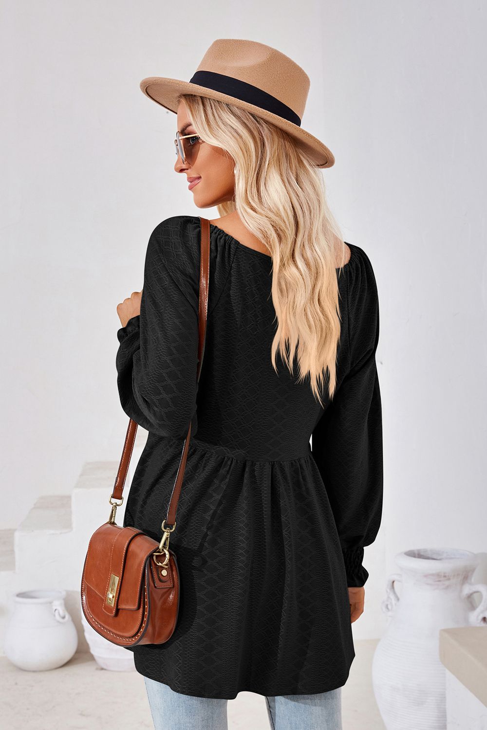 V-Neck Lantern Sleeve Blouse - Women’s Clothing & Accessories - Shirts & Tops - 21 - 2024