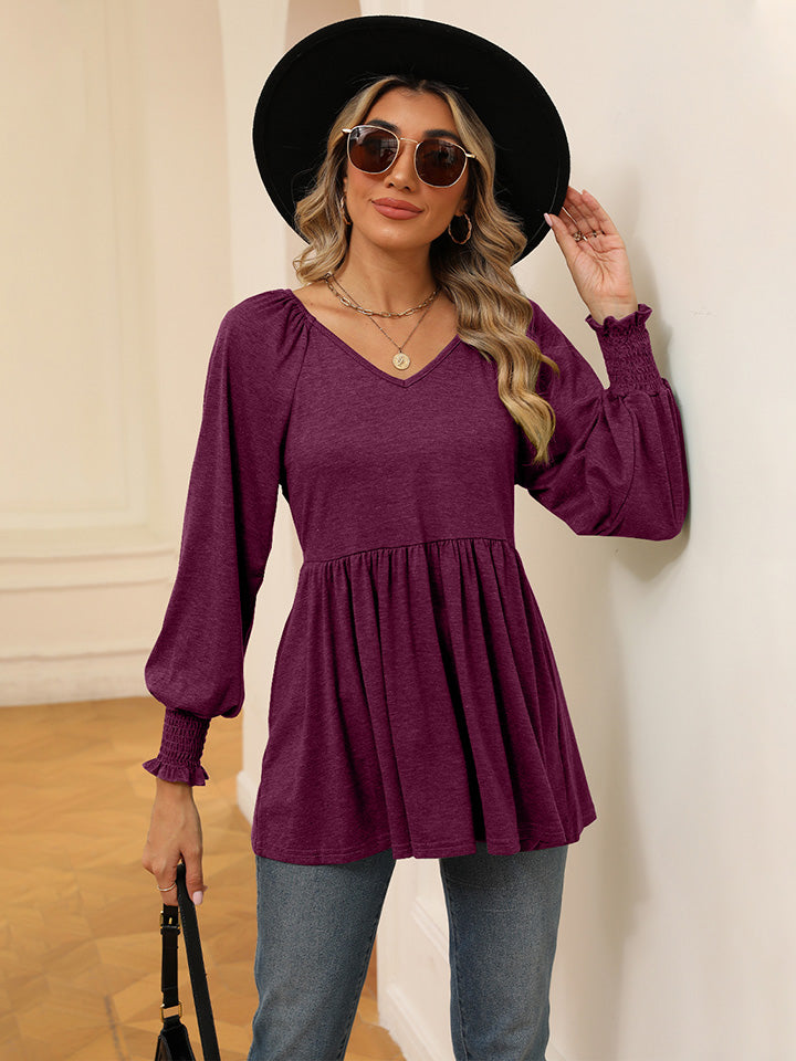 V-Neck Lantern Sleeve Blouse - Red / S - Women’s Clothing & Accessories - Shirts & Tops - 1 - 2024