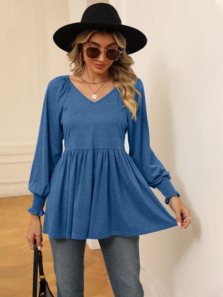 V-Neck Lantern Sleeve Blouse - Women’s Clothing & Accessories - Shirts & Tops - 22 - 2024