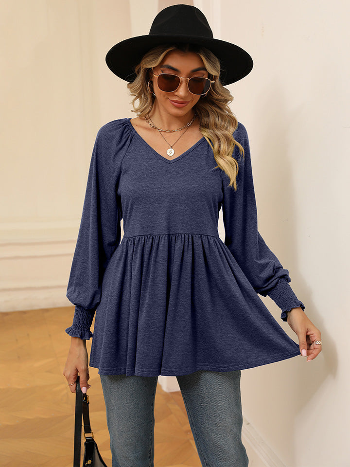V-Neck Lantern Sleeve Blouse - Women’s Clothing & Accessories - Shirts & Tops - 10 - 2024